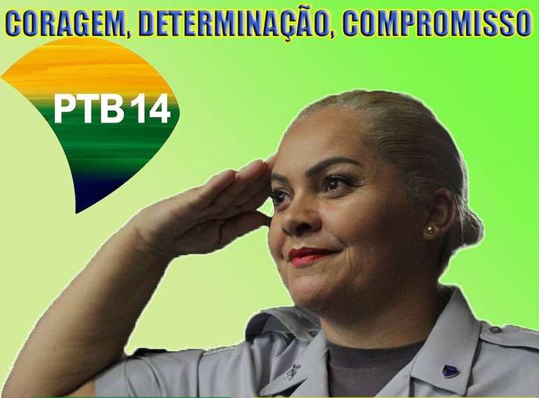 Candidata pelo PTB, Cabo Edjane usa farda em santinho