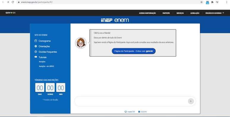 Portal do Participante do Enem.