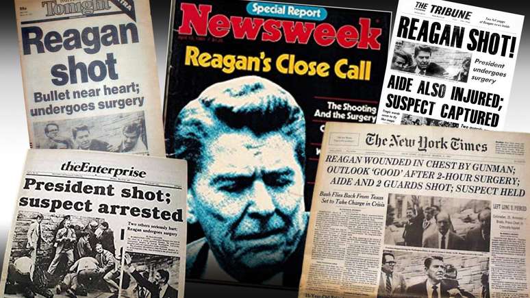 Alguns jornais do dia seguinte ao atentado contra Reagan 