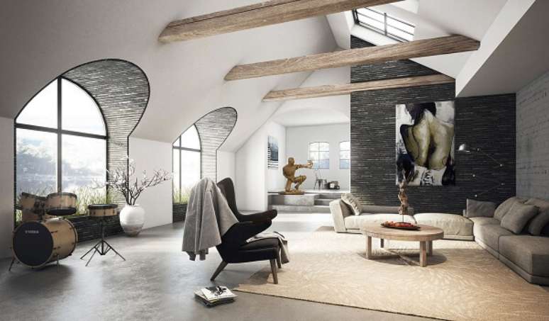 42. S&oacute;t&atilde;o com decora&ccedil;&atilde;o contempor&acirc;nea e muita luz natural. Fonte: Vrayworld