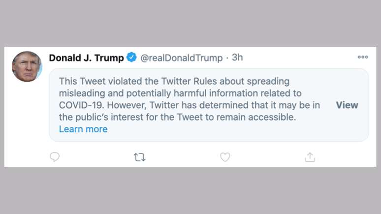 Usuários do Twitter tinham de clicar no aviso para ter acesso ao post