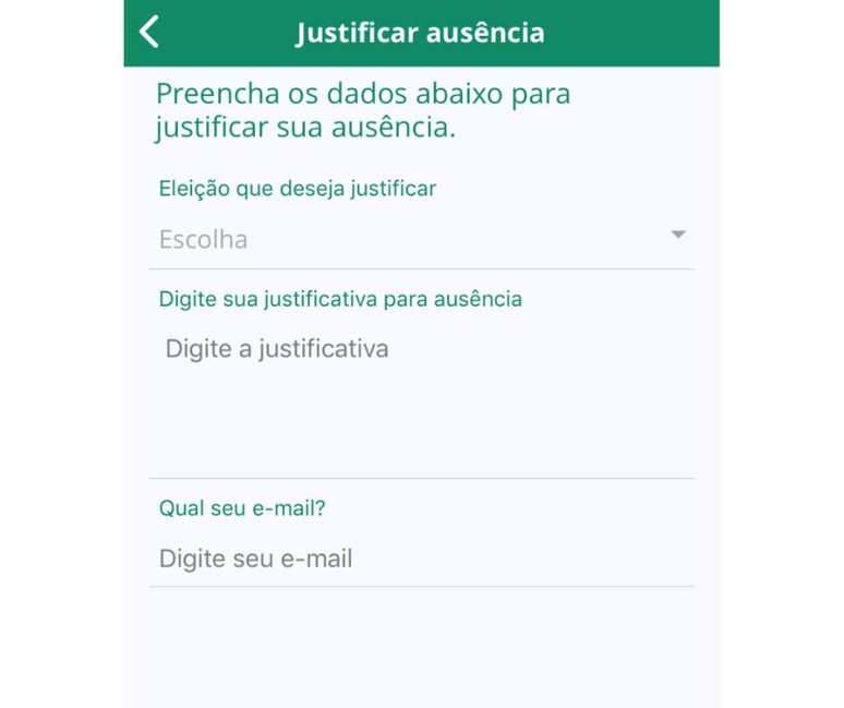 Dados para justificar a ausência em eleições no aplicativo E-Título.