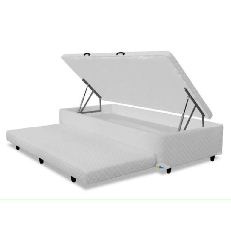1. Cama box solteiro com cama auxiliar e baú – Via: Pinterest