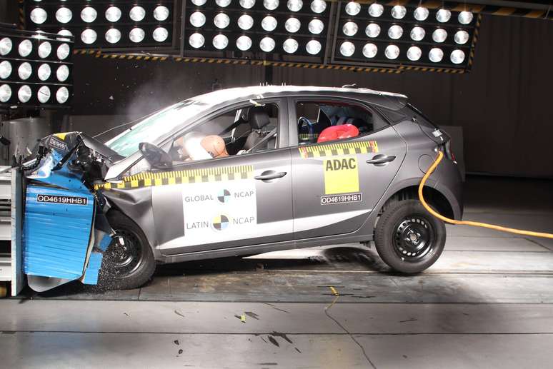 Hyundai HB20 no teste de impacto do Latin NCAP: rebaixado para uma estrela.