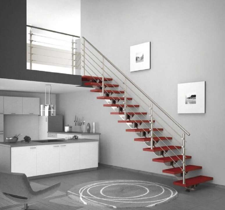 52. Modelos simples de guarda-corpo de alumínio se adaptam a diversos estilos de decoração – Foto: Stairs Design Ideas