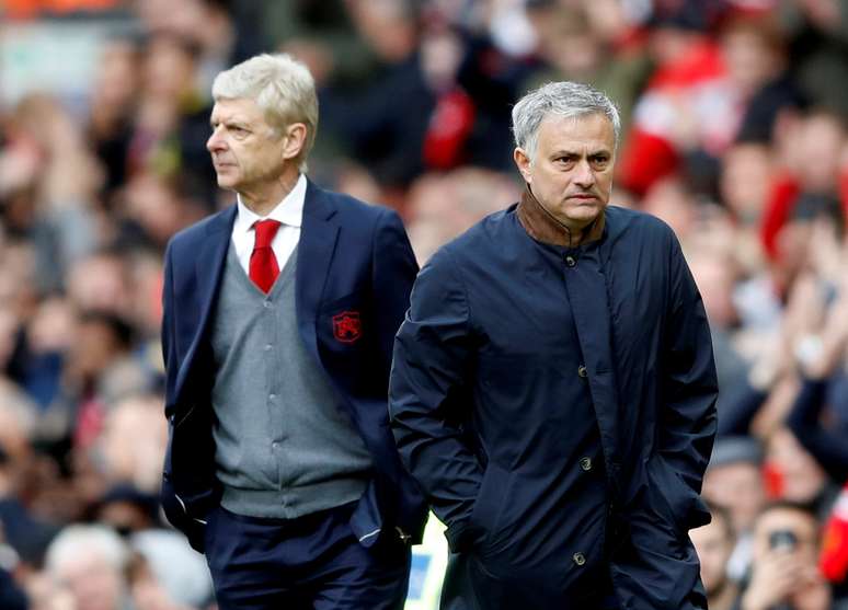 Arséne Wenger e José Mourinho durante partida entre Arsenal e Manchester United pelo Campeonato Inglês em 2018 
29/04/2018 Action Images via Reuters/Carl Recine 
