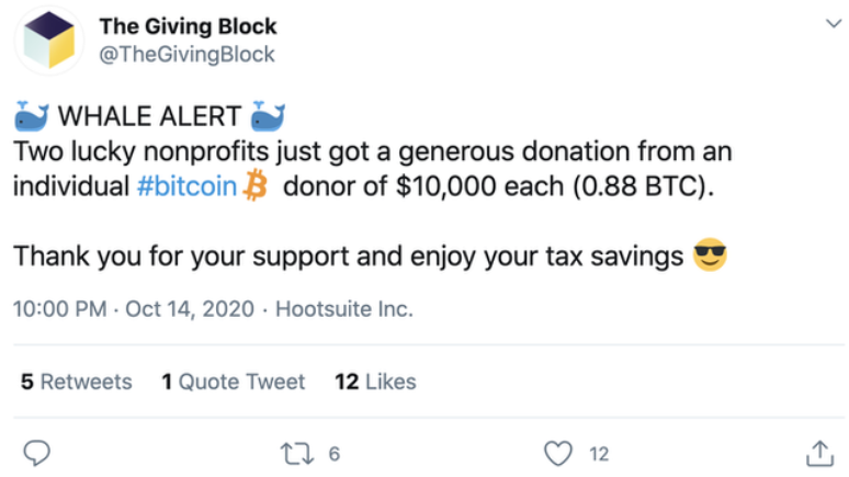 O tweet (agora excluído) celebrava a doação dos hackers