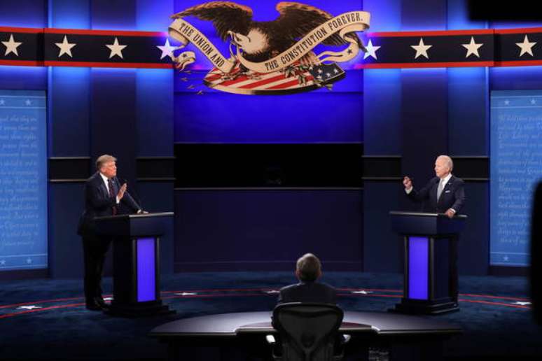Donald Trump e Joe Biden durante primeiro debate presidencial