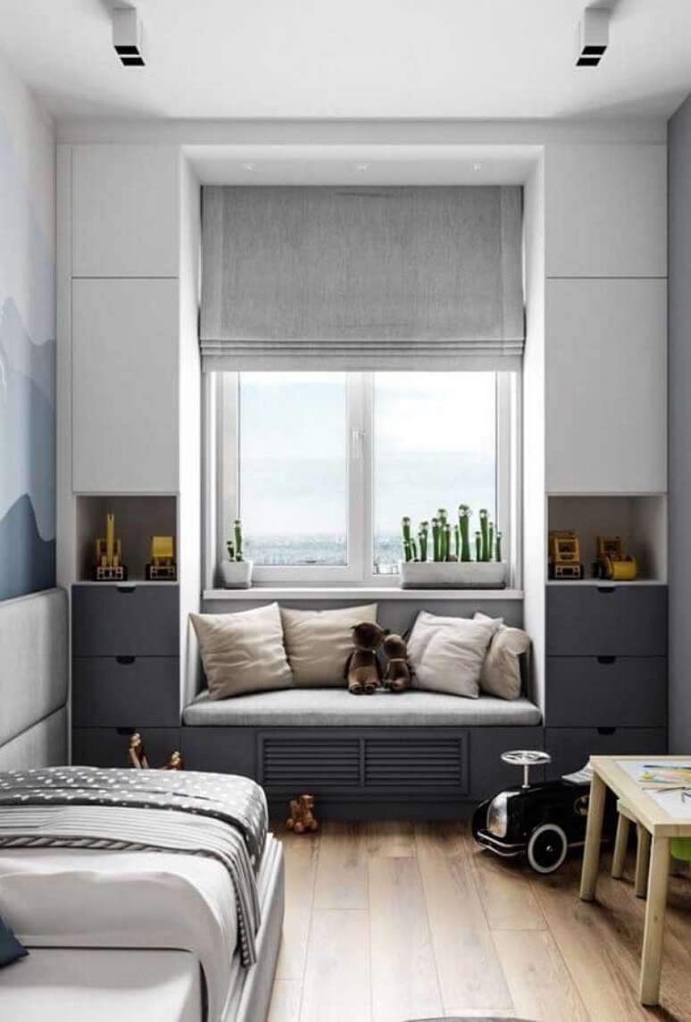 17. Os móveis planejados ajudam a ganhar mais espaço na decoração de quarto pequeno solteiro – Foto: Pinterest