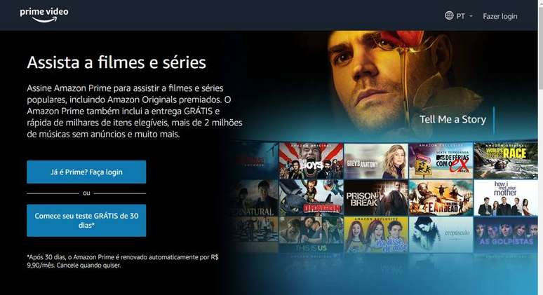 Tela de introdução do Amazon Prime Video 