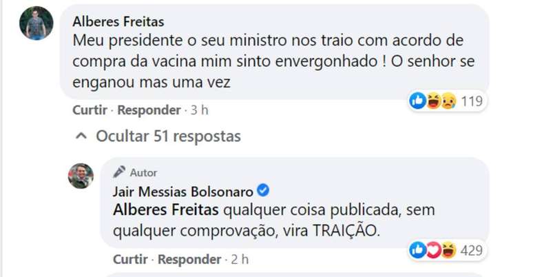 Presidente respondeu a comentários de seguidores no Facebook na manhã desta quarta-feira, 21