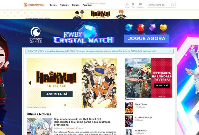 Tela de introdução do Crunchyroll