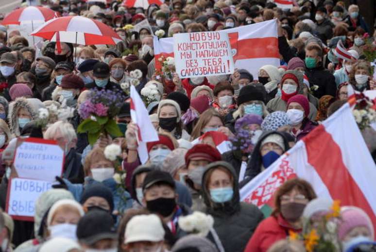 Protesto da oposição em Minsk, capital de Belarus