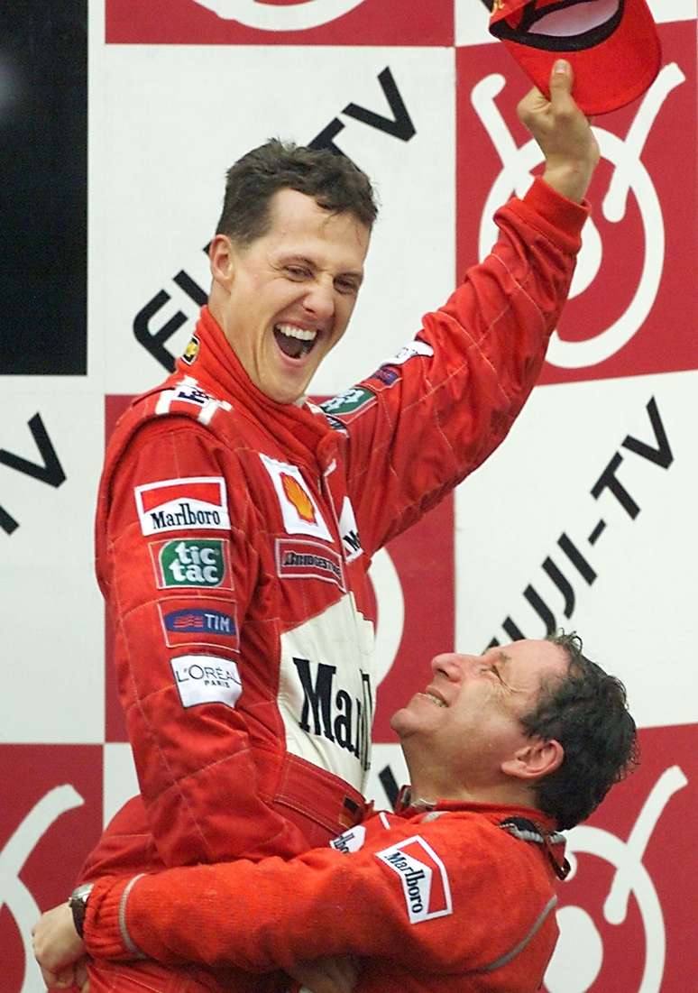 Michael Schumacher, com Jean Todt, no primeiro dos cinco títulos pela Ferrari.