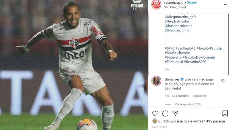 Astro Daniel Alves ironizou as críticas feitas por torcedores do São Paulo (Foto: Reprodução)