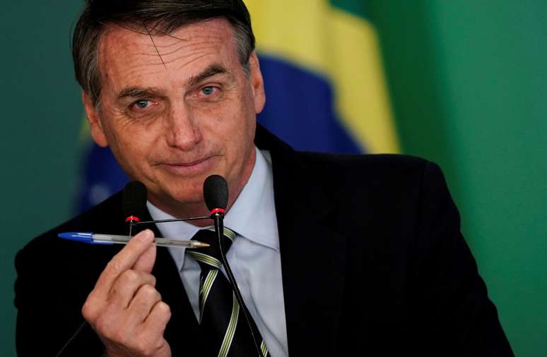 Presidente Jair Bolsonaro durante cerimônia no Palácio do Planalto
15/01/2019 REUTERS/Ueslei Marcelino