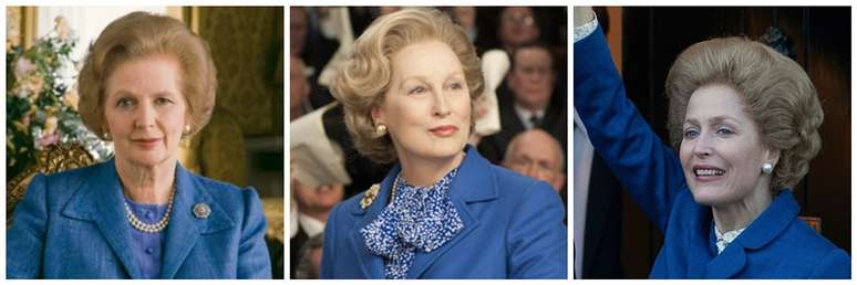 Margaret Thatcher e ao lado Meryl Streep e Gillian Anderson na pele da então Primeira-Ministra do Reino Unido