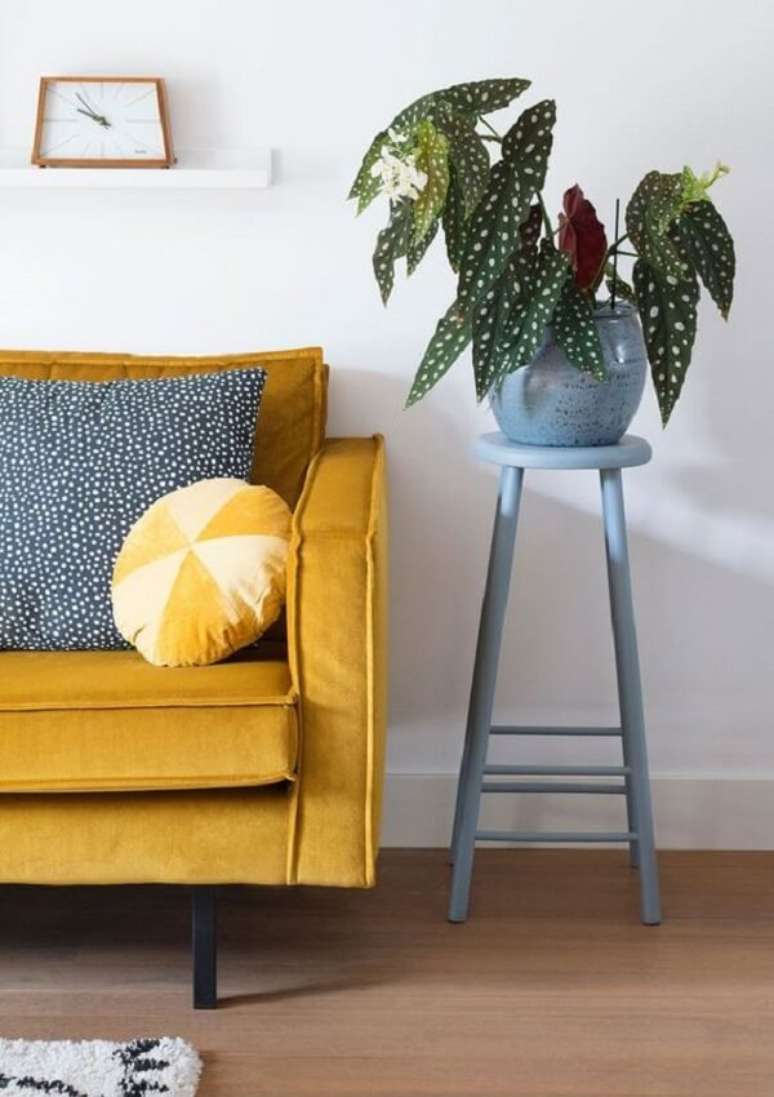 9. Traga verde para sala de estar e aprenda como cuidar de Beg&ocirc;nia Maculata na decora&ccedil;&atilde;o. Fonte: Pinterest