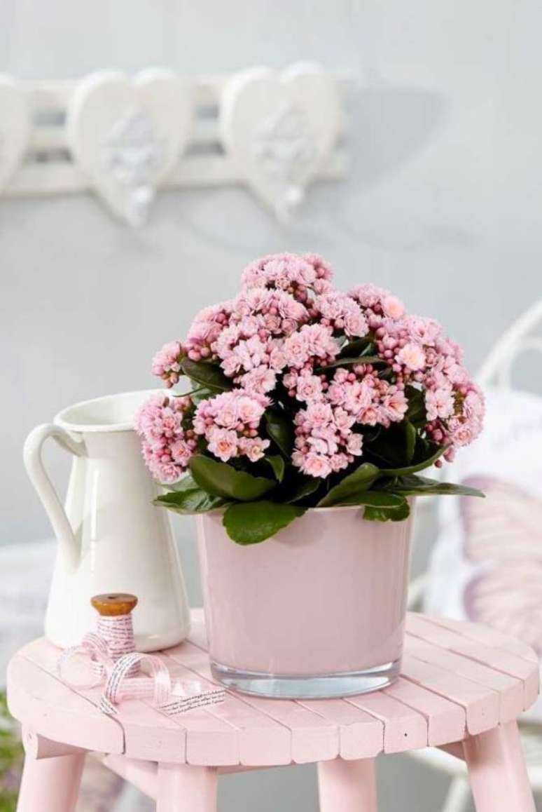 6. Decoração branca e rosa com flor da fortuna – Via: Pinterest
