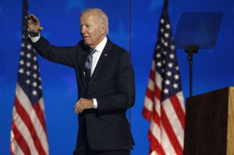 Joe Biden discursa para apoiadores em Wilmington, Delaware