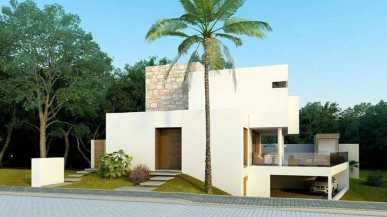 72- As fachadas de casas com platibanda valorizam o im&oacute;vel. Fonte: Pinterest