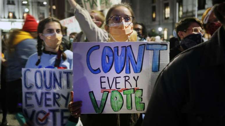 Embora prazo para votar nas eleições dos Estados Unidos tenha terminado na terça-feira, 3 de novembro, contagem de votos continua em muitos Estados