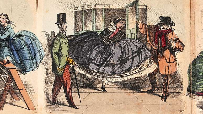 As saias com crinolinas permitiam manter o distanciamento social no século 19