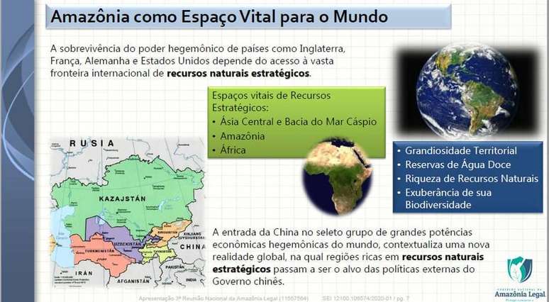 Ásia Central e Bacia do Mar Cáspio, Amazônia e África são espaços vitais de recursos.