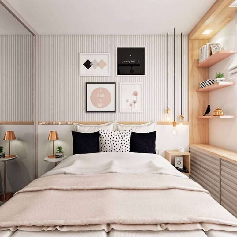 65. Decora&ccedil;&atilde;o moderna com quadros para quarto feminino planejado &ndash; Foto: Eu Capricho