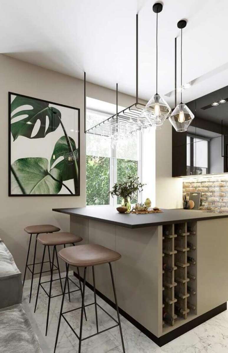 26. A gravura das folhas do quadro colorido decoram o espa&ccedil;o da cozinha. Fonte: Pinterest