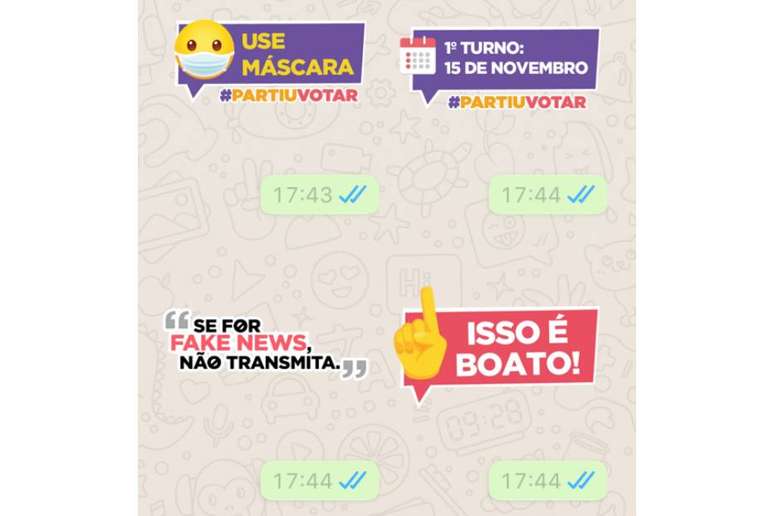 Algumas das figurinhas do TSE para o WhatsApp.