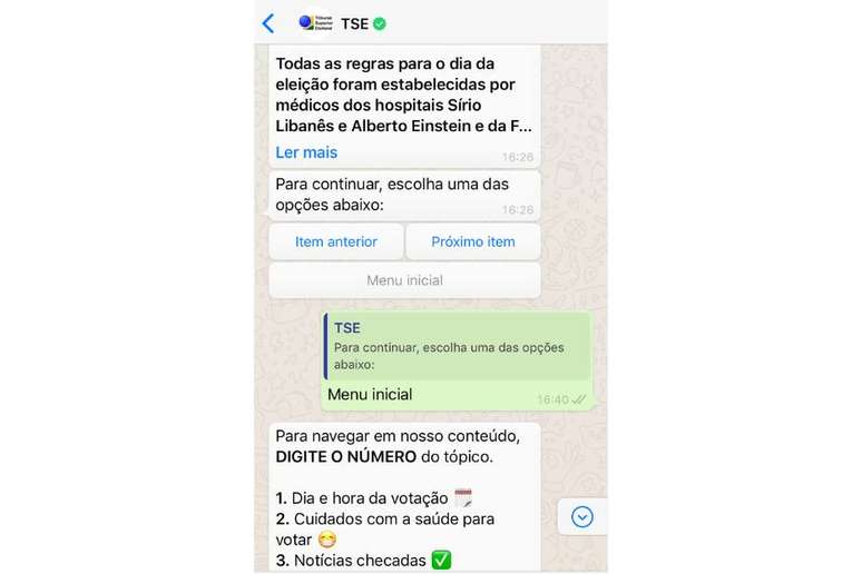 Bot&atilde;o para voltar ao 'Menu inicial' do chatbot do TSE.