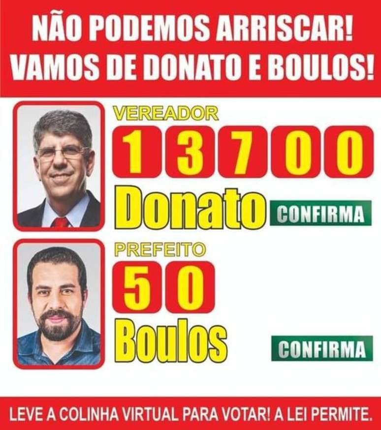Falso material&nbsp;mostra nomes de vereador do PT e de Boulos