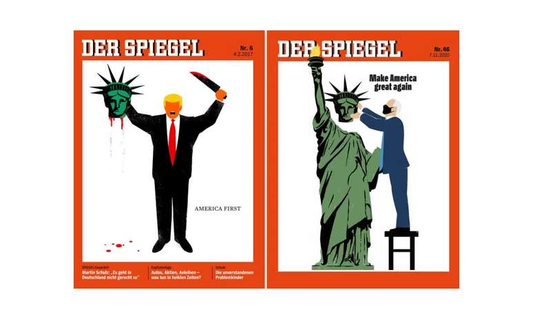 O bárbaro e o salvador da Pátria: Trump e Biden receberam tratamentos distintos da ‘Der Spiegel’