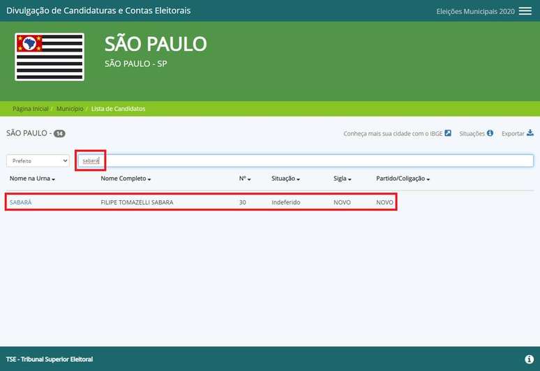 Passo 5: clique no candidato que deseja consultar. Se não encontrá-lo na lista, digite o nome dele na barra de busca do site.