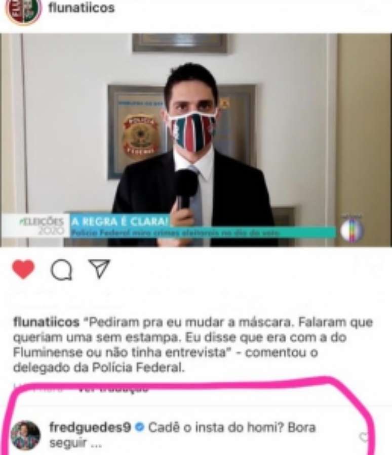 Atacante Fred comentou post que viralizou (Reprodução/ Instagram)