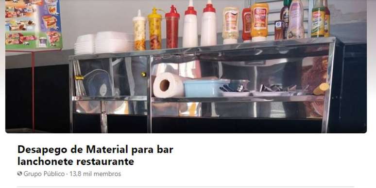 Grupo de compra e venda de equipamentos usados de restaurantes, no Facebook