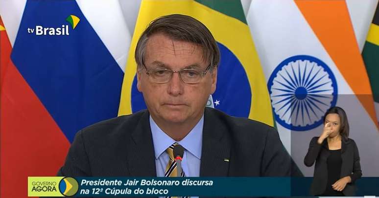 O presidente da República, Jair Bolsonaro, tem o discurso transmitido durante a cúpula do Brics; evento foi realizado em formato virtual por causa da pandemia.