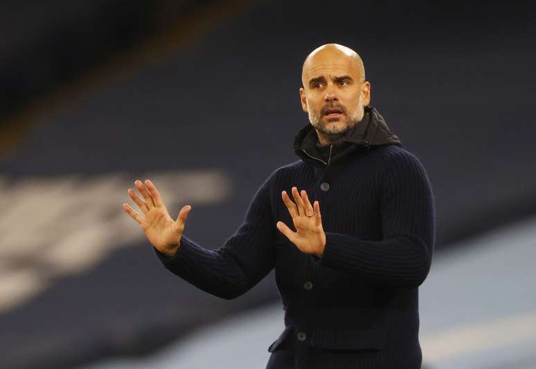 Pep Guardiola durante partida do Manchester City contra o Olympiacos pela Liga dos Campeões
03/11/2020 REUTERS/Phil Noble