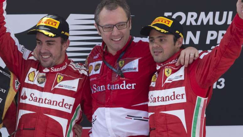 Domenicali no pódio com Alonso e Massa: último título da Ferrari foi com ele, em 2008