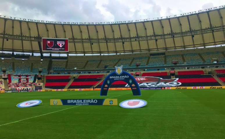 Gramado do Maracanã na partida entre Flamengo e São Paulo (Foto: Reprodução/Twitter do Flamengo)