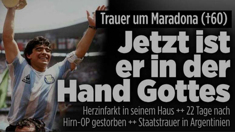 Manchete do alemão Bild sobre a morte de Maradona