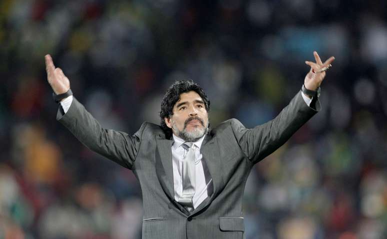 Diego Maradona durante partida entre Agentina e Nigéria pela Copa do Mundo de 2010
12/06/2010 Action Images / Andrew Boyers