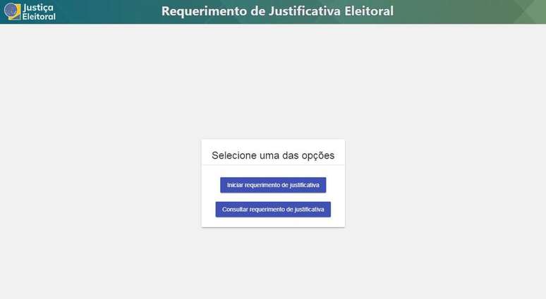 Tela inicial do Sistema Justificativa, site do TSE para realizar e acompanhar a justificativa eleitoral