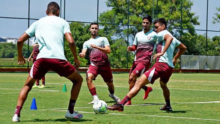 Elenco do Fluminense em treinamento neste sábado (Foto: Mailson Santana/FFC)