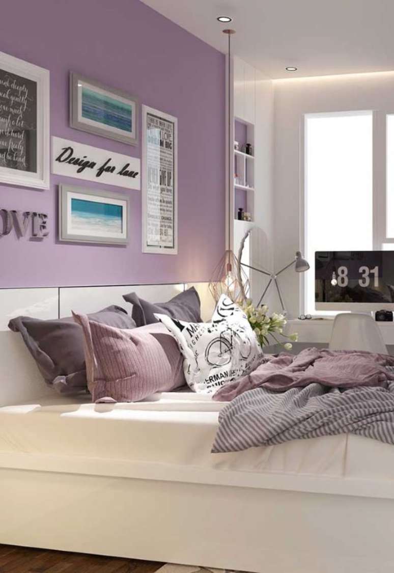 Tons de lilás na decoração de quarto feminino