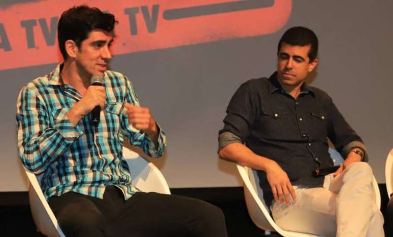 Marcelo Adnet e Marcius Melhem em evento sobre a 5ª temporada do 'Tá No Ar', da Globo, exibida em 2018