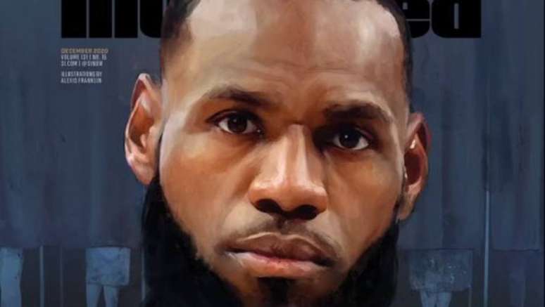 Capa desenhada pelo artista Alexis Franklin para a Sports Illustrated, com o rosto de LeBron James. Cada um dos cinco atletas eleitos pela revista como 'personalidade do ano' teve uma capa