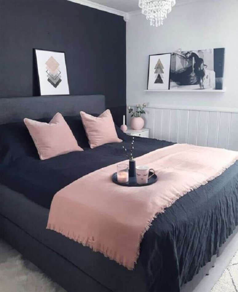 11. Decoração para quarto minimalista feminino cinza e rosa – Foto: Pinterest