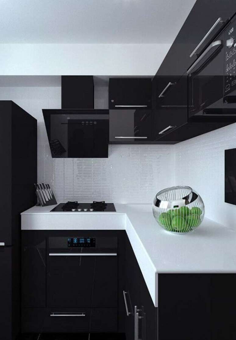 43. Decoração preto e branco para cozinha planejada moderna – Foto: Construção e Design